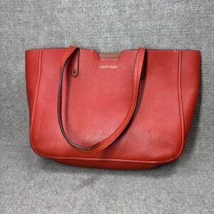 Calvin Klein Tote Bag Womens Large Red Faux Leather Reversible Logo Shoulder Bag
